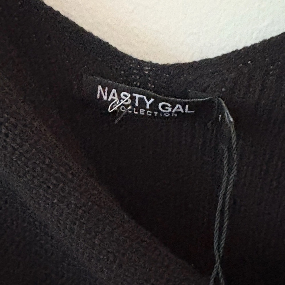 Nasty Gal Black V-Neck Draped Knit Sweater - Picture 2 of 2